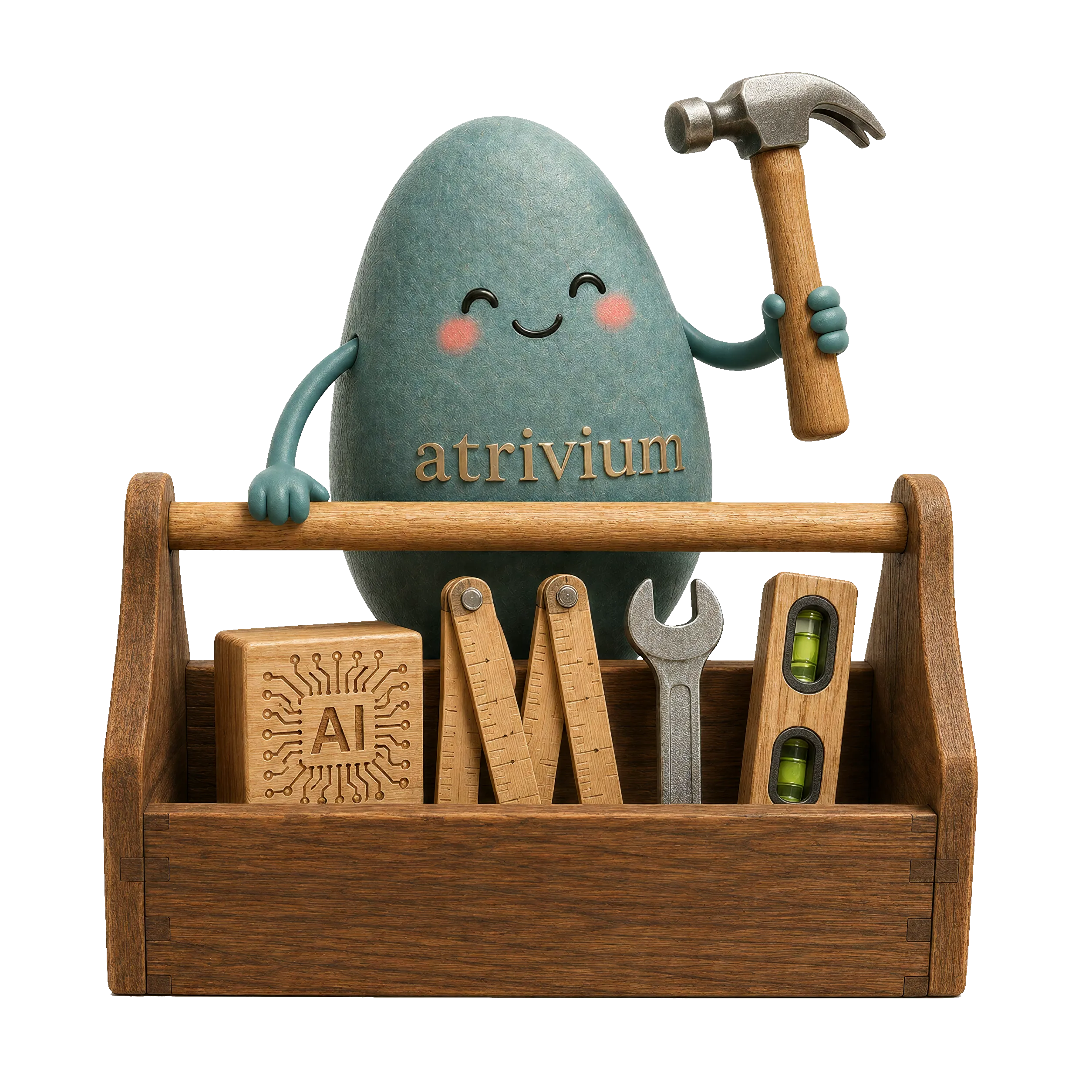 atrivium-Maskottchen mit einem Werkzeugkasten